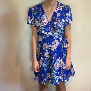Blue floral wrap dress